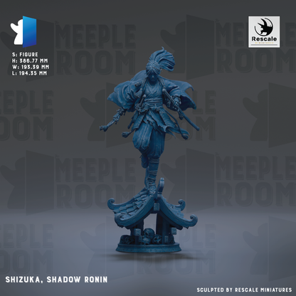 a blue figurine of a person with a large headdress, standing on a platform with a curved roof. The background has the text "MEIPLE ROOM" repeated multiple times.