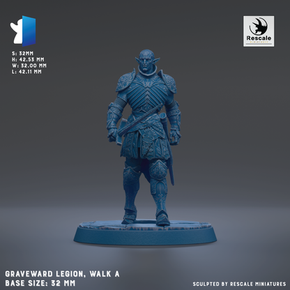 A figurine of a warrior standing on a base, wearing a blue armor and holding a sword.