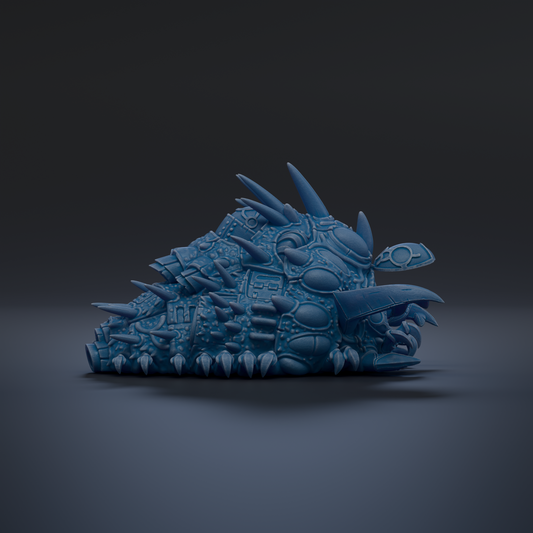 A 3D rendering of a blue, spiky, and angular creature resembling a sea slug or sea slug-like creature.