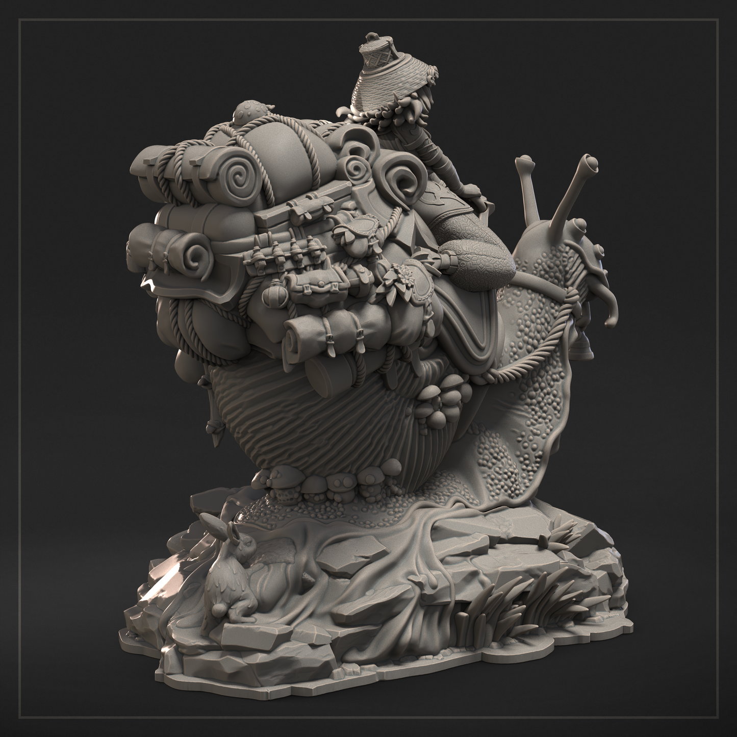 a statue of a man riding a snail