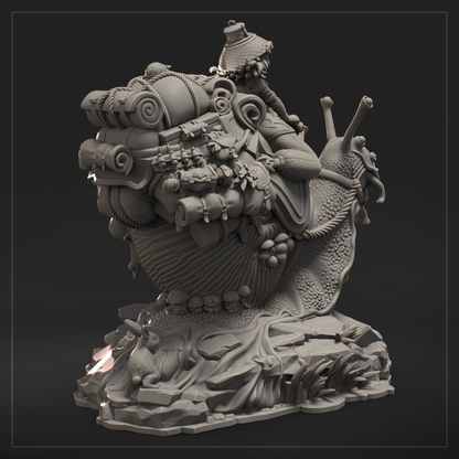 a statue of a man riding a snail