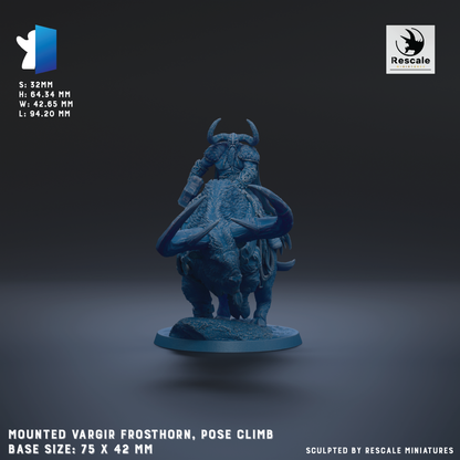 The image is a 3D rendering of a mounted Vargir Frosthorn, a pose climber, with a base size of 7.5 x 42 mm.