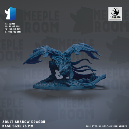 The image is a 3D model of an adult shadow dragon, with a base size of 7.5 mm.