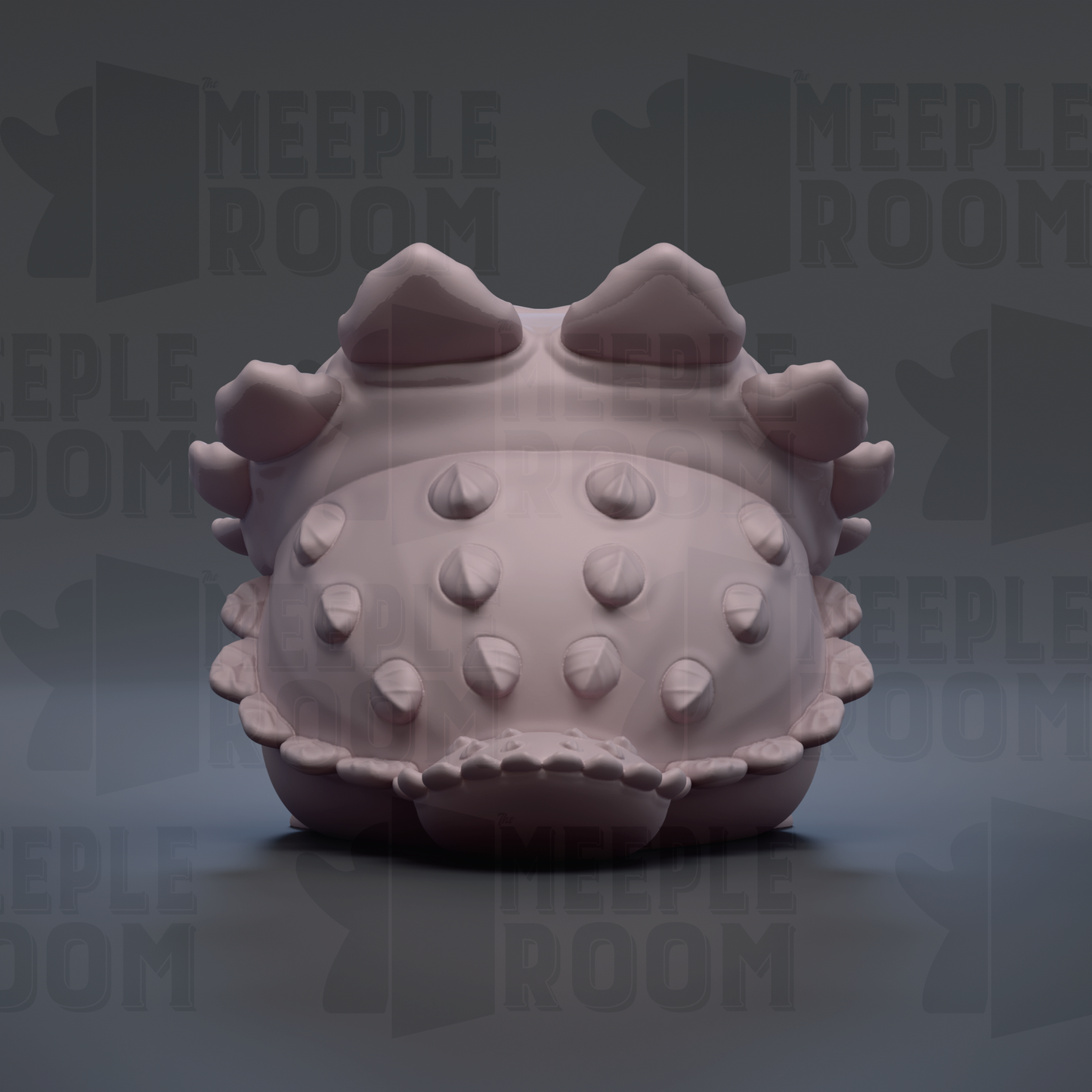 A 3D rendering of a light pink, spiky object with a textured surface, resembling a small, round, and bumpy shape.