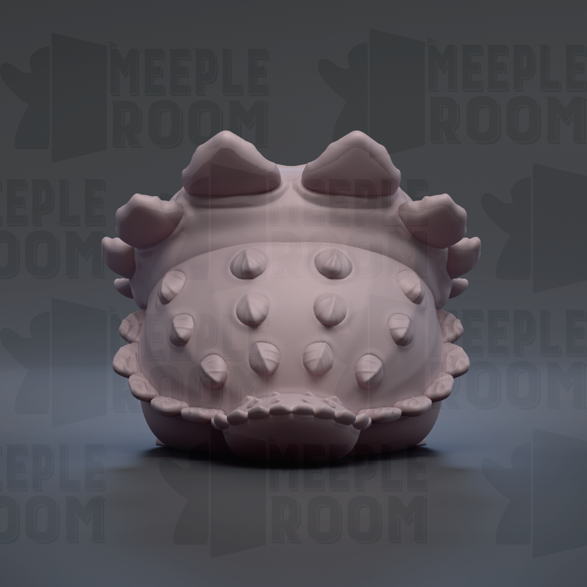 A 3D rendering of a light pink, spiky object with a textured surface, resembling a small, round, and bumpy shape.