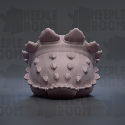 A 3D rendering of a light pink, spiky object with a textured surface, resembling a small, round, and bumpy shape.