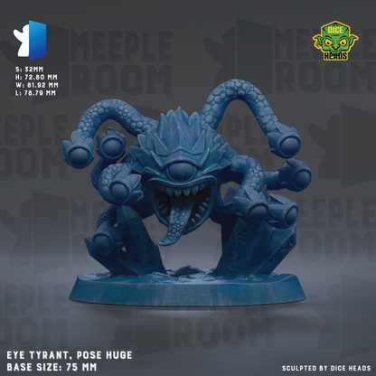 a large blue figurine of a creature with multiple arms and an eye, resembling a monster or a monster-like character. The figurine is posed in a pose that emphasizes its imposing and menacing appearance. The base size of the figurine is 75 millimeters.