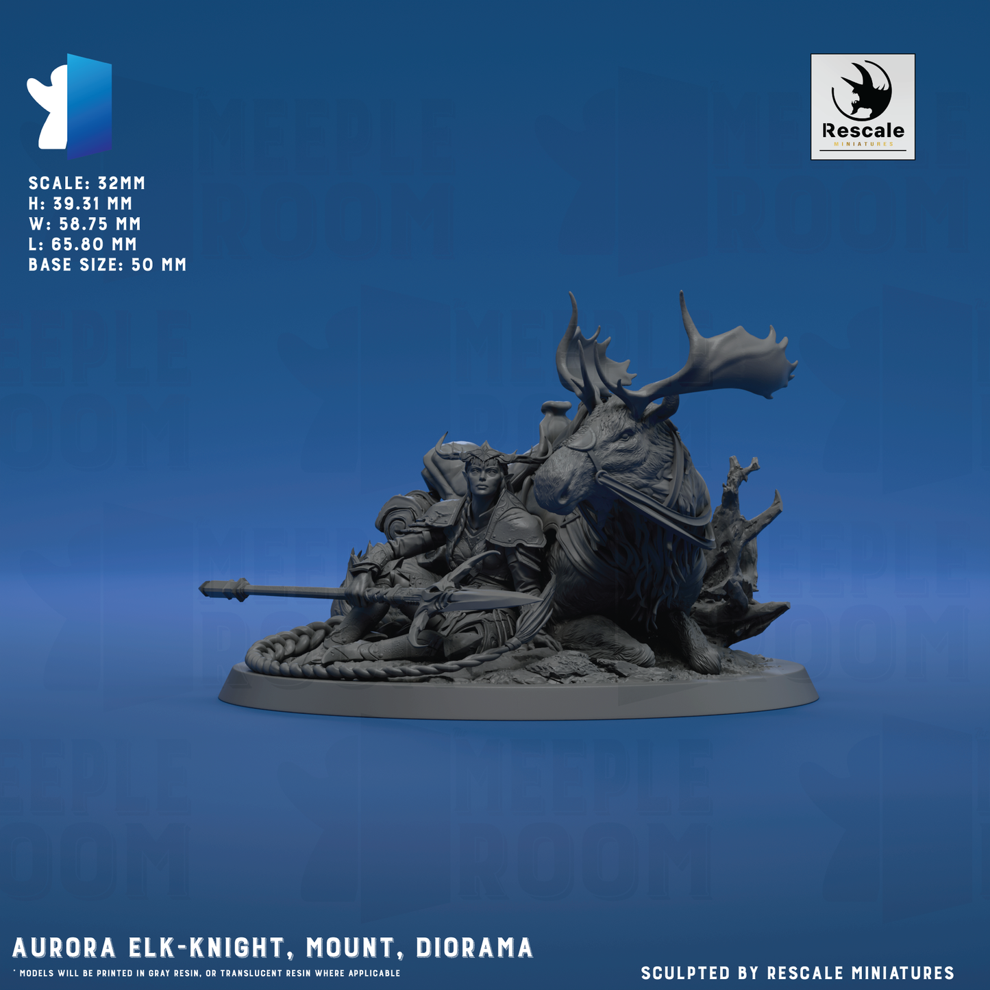 Aurora Elk-Knight, Mount by Rescale Miniatures | Miniature | TTRPG | Unpainted | Print on Demand