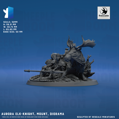 Aurora Elk-Knight, Mount by Rescale Miniatures | Miniature | TTRPG | Unpainted | Print on Demand