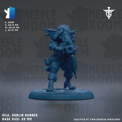 a blue figurine of a gunner, specifically a Hobbit Gunner, with a base size of 25mm.