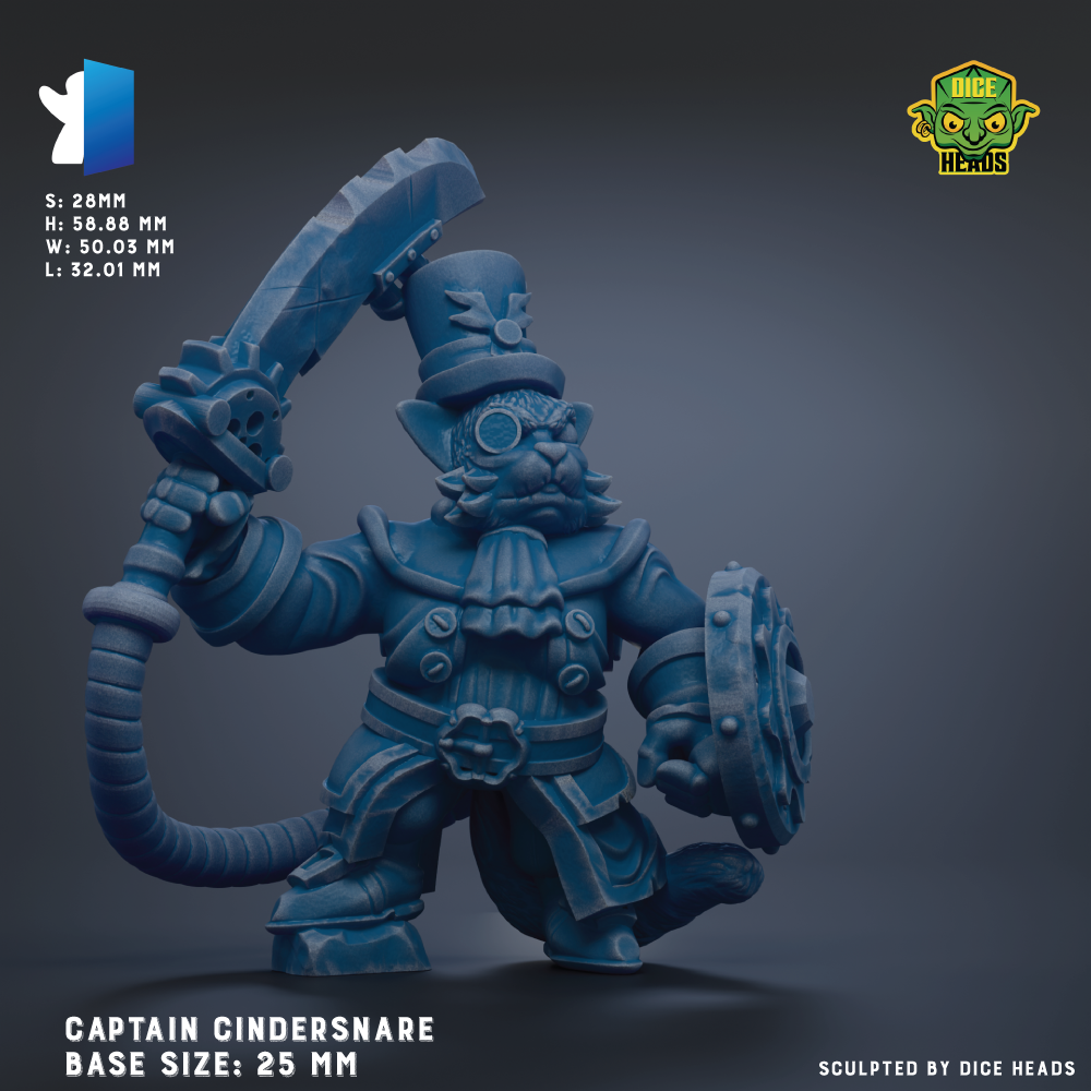 a detailed 3D model of a blue armored character, likely a fantasy or science fiction character, with a sword and shield. The character is depicted in a dynamic pose, standing on one leg and holding a shield in one hand and a sword in the other. The image is described as a "collage of multiple images" and is "sculpted by dice heads", suggesting that it is a digital illustration or 3D model created using a 3D modeling software. The base sizes of the character are 25 mm.