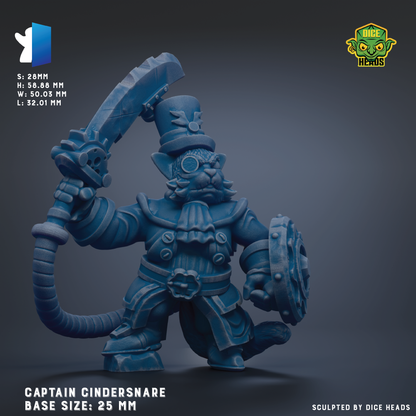 a detailed 3D model of a blue armored character, likely a fantasy or science fiction character, with a sword and shield. The character is depicted in a dynamic pose, standing on one leg and holding a shield in one hand and a sword in the other. The image is described as a "collage of multiple images" and is "sculpted by dice heads", suggesting that it is a digital illustration or 3D model created using a 3D modeling software. The base sizes of the character are 25 mm.
