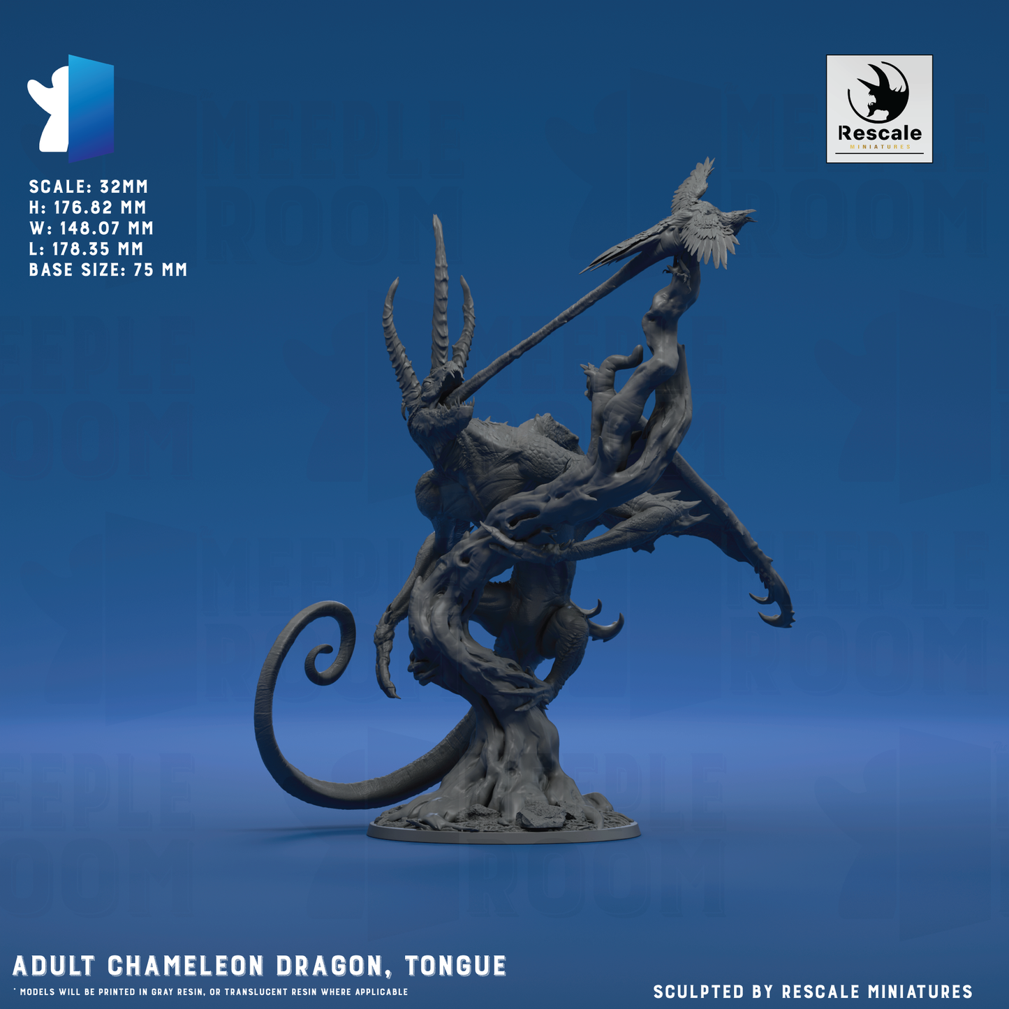 Adult Chameleon Dragon by Rescale Miniatures | Miniature | TTRPG | Unpainted | Print on Demand