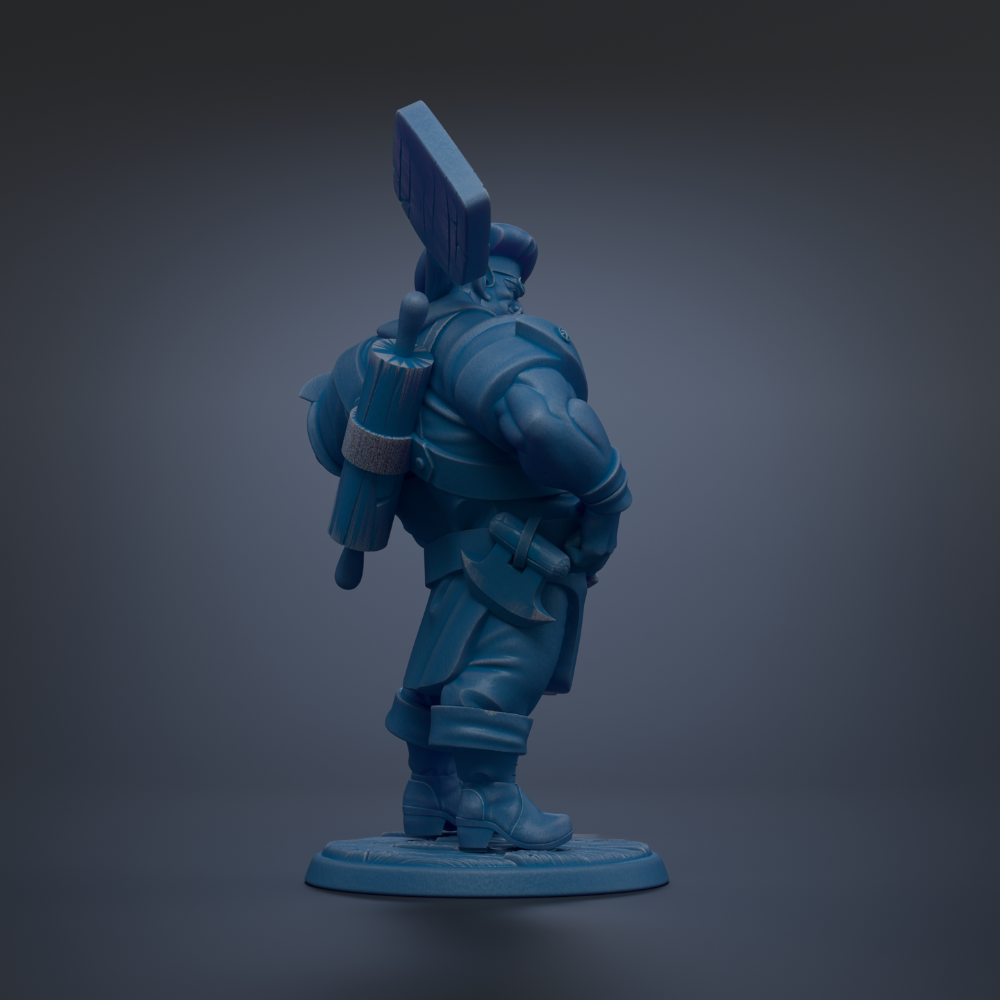 A blue toy figurine of a person standing on a base.
