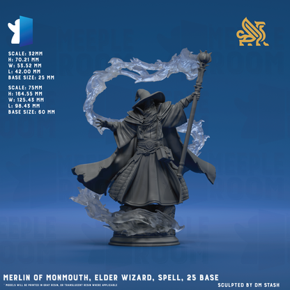 Merlin of Monmouth, Elder Wizard by DM Stash | Miniature | TTRPG | Unpainted | Print on Demand