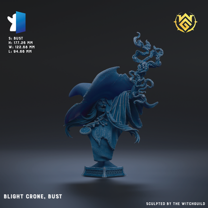 a bust sculpture of a character named Blight Crone, bust, which is a character from the video game The Witchguild.