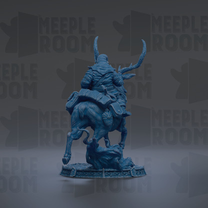 A 3D rendering of a blue, fantastical creature with horns and a large head, standing on a platform.