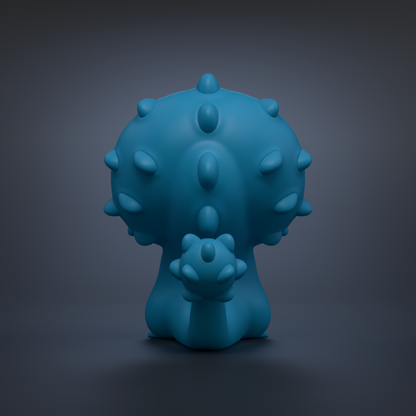 A blue, spiky, and textured 3D model of a small, round, and elongated creature resembling a small animal or insect.