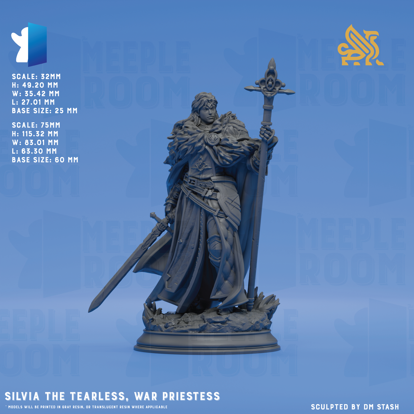 Silvia the Tearless, War Priestess by DM Stash | Miniature | TTRPG | Unpainted | Print on Demand