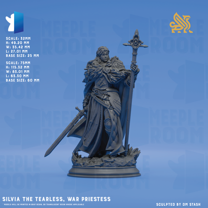 Silvia the Tearless, War Priestess by DM Stash | Miniature | TTRPG | Unpainted | Print on Demand