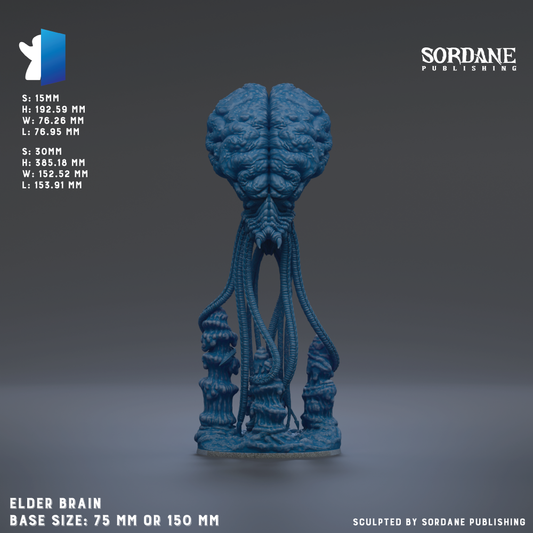 a blue, organic-looking brain-shaped object, possibly a sculpture or figurine, with a text overlay providing information about its dimensions and origin.