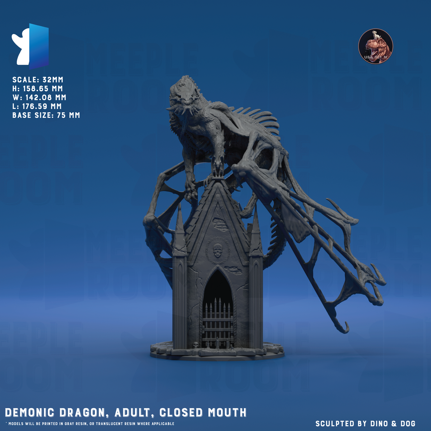 Demonic Dragon, Adult by Dino & Dog | Miniature | TTRPG | Unpainted | Print on Demand