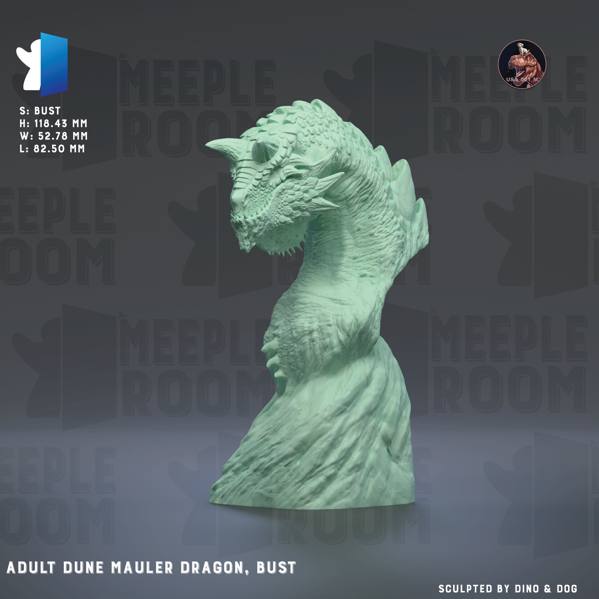 a bust of an adult dune mauler dragon, bust, sculpted by dinosaur and dog.