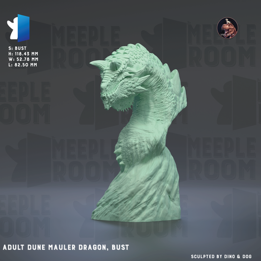 a bust of an adult dune mauler dragon, bust, sculpted by dinosaur and dog.
