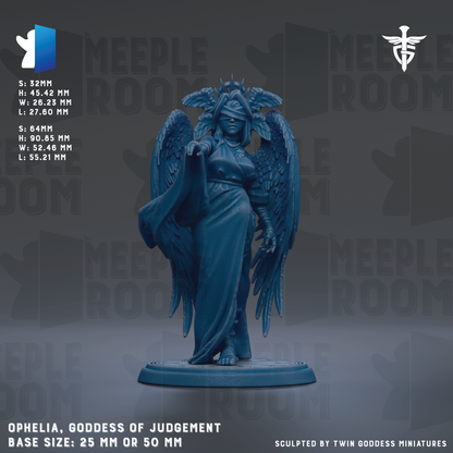 a statue of a winged female figure, possibly a goddess or deity, with a flowing robe and a crown. The statue is displayed on a pedestal, and the background has a repeating pattern of the word "MEIPLE ROOM". The image is described as a "MEIPLE ROOM" collage, which suggests that it is a collection of images related to the theme of the "MEIPLE ROOM" series. The base size of the statue is either 25mm or 50mm, depending on the specific description provided.