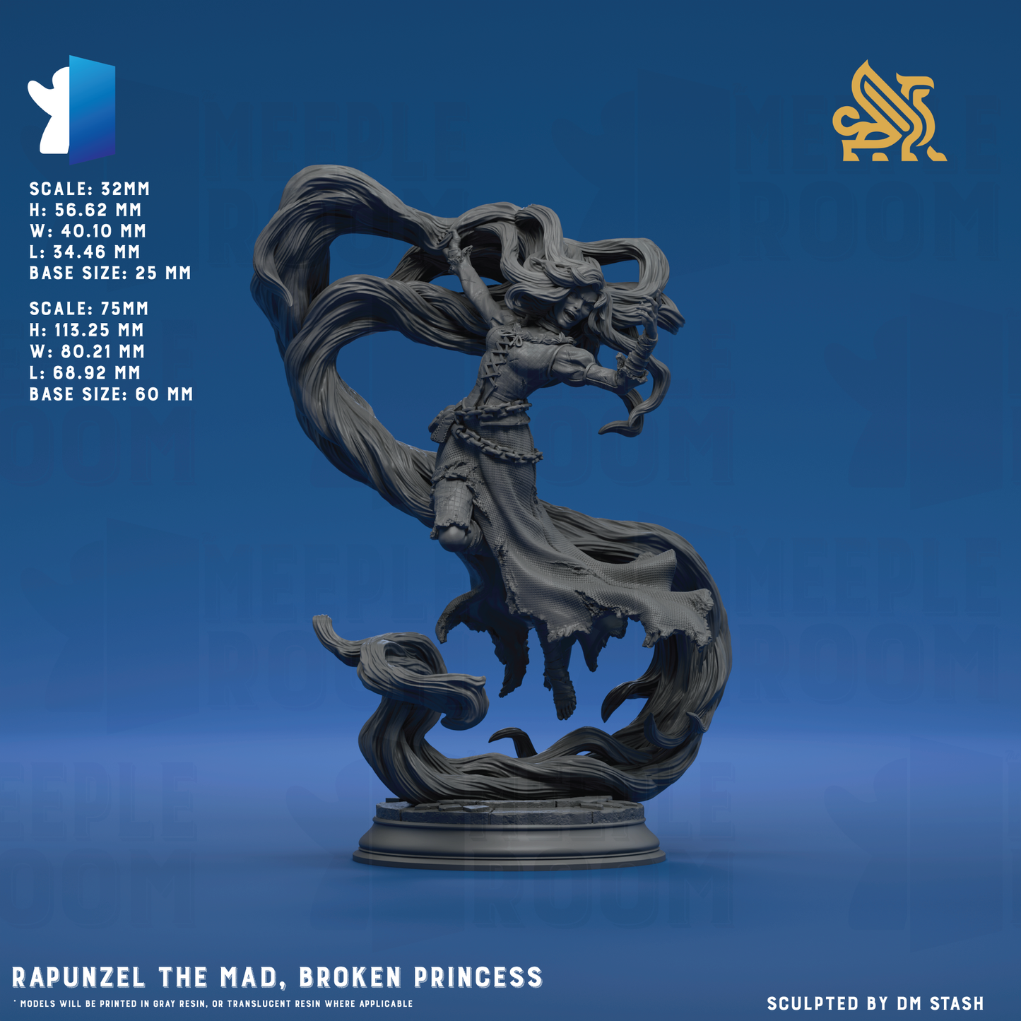 Rapunzel the Mad, Broken Princess by DM Stash | Miniature | TTRPG | Unpainted | Print on Demand