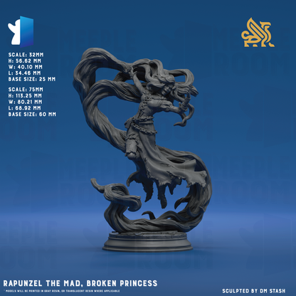 Rapunzel the Mad, Broken Princess by DM Stash | Miniature | TTRPG | Unpainted | Print on Demand