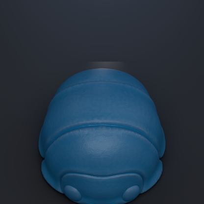 A blue, spherical object is shown against a dark background.