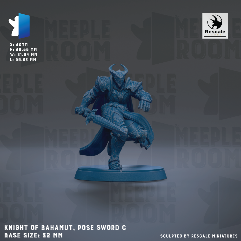 a knight of Bahamut, a pose sword C, with a base size of 32mm.