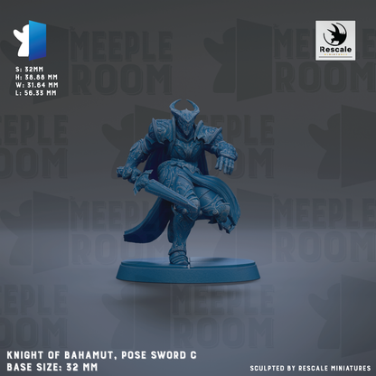 a knight of Bahamut, a pose sword C, with a base size of 32mm.