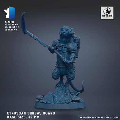 A figurine of a blue-colored creature, resembling a rodent or a similar small animal, standing on a rock formation and holding a weapon. The figurine is described as a "Guard" and is shown in a 3D rendering.