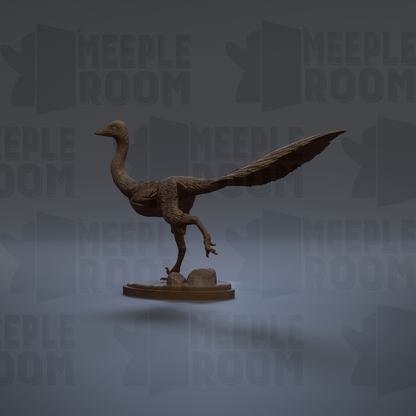 A 3D rendering of a dinosaur-like creature with a long neck and tail, standing on a platform.