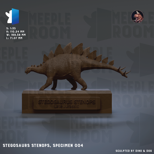 a 3D model of a Stegosaurus stenops, a dinosaur species, displayed on a pedestal.