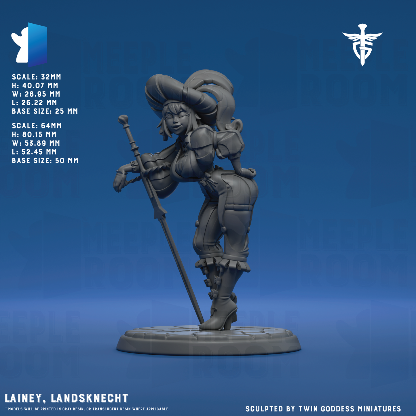 Lainey, Landsknecht by Twin Goddess Miniatures | Miniature | TTRPG | Unpainted | Print on Demand