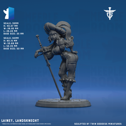 Lainey, Landsknecht by Twin Goddess Miniatures | Miniature | TTRPG | Unpainted | Print on Demand