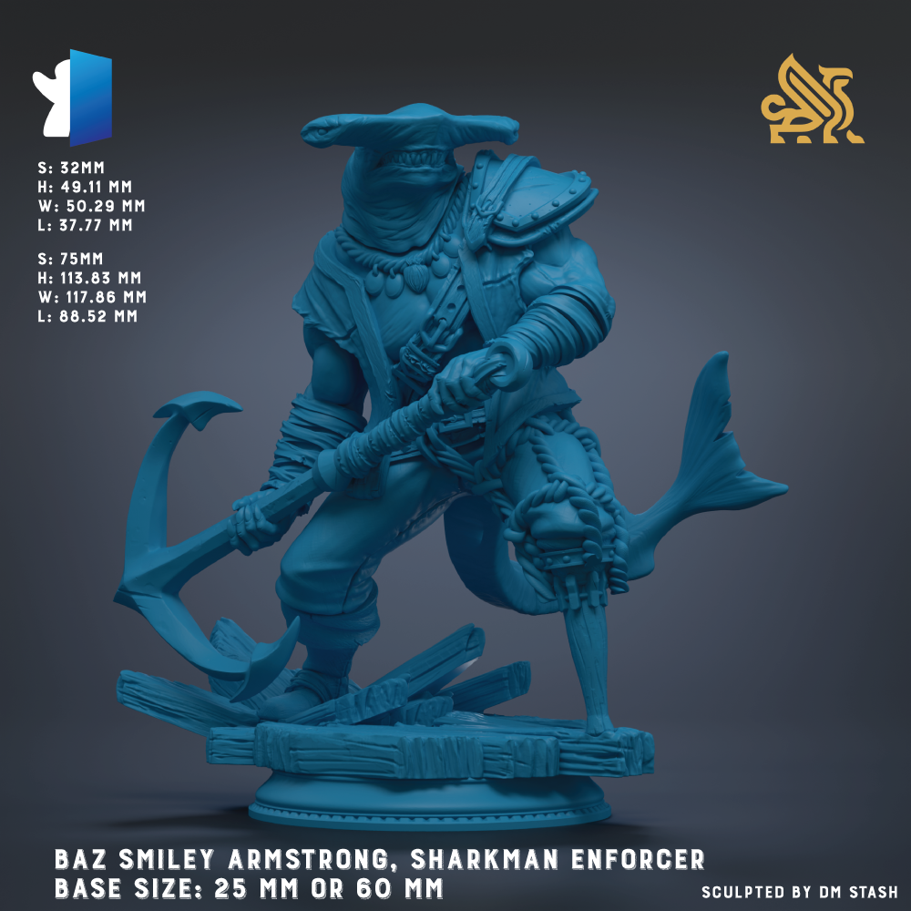 The image is a 3D model of a shark-like character, specifically a sharkman enforcer, with a detailed and realistic depiction of the figure.