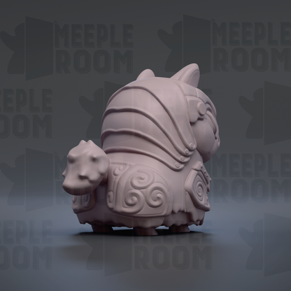 A 3D rendering of a stylized, abstract sculpture with a unique, intricate design.