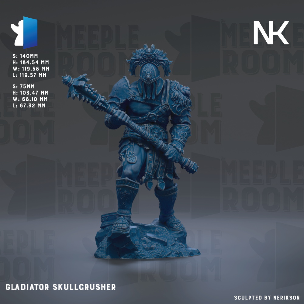 a blue warrior figure, specifically a skullcrusher, standing in a fighting stance.