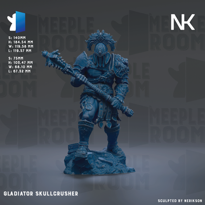 a blue warrior figure, specifically a skullcrusher, standing in a fighting stance.