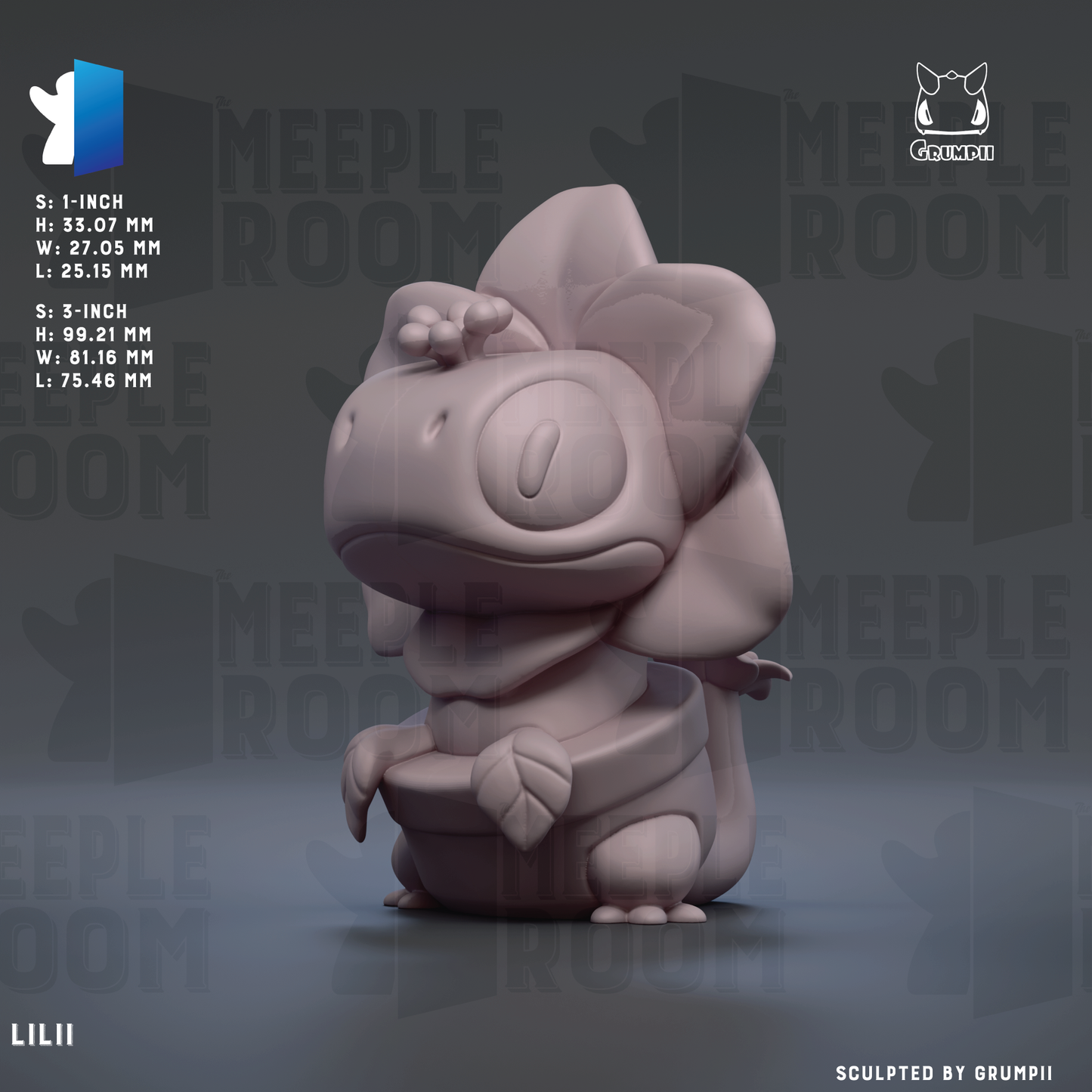 A 3D rendering of a small, cartoonish creature resembling a frog or salamander. The creature has a large head and small body, giving it a whimsical appearance. The creature is sitting on a surface, possibly a table or a platform. The image does not contain any text, and the creature is the main focus.