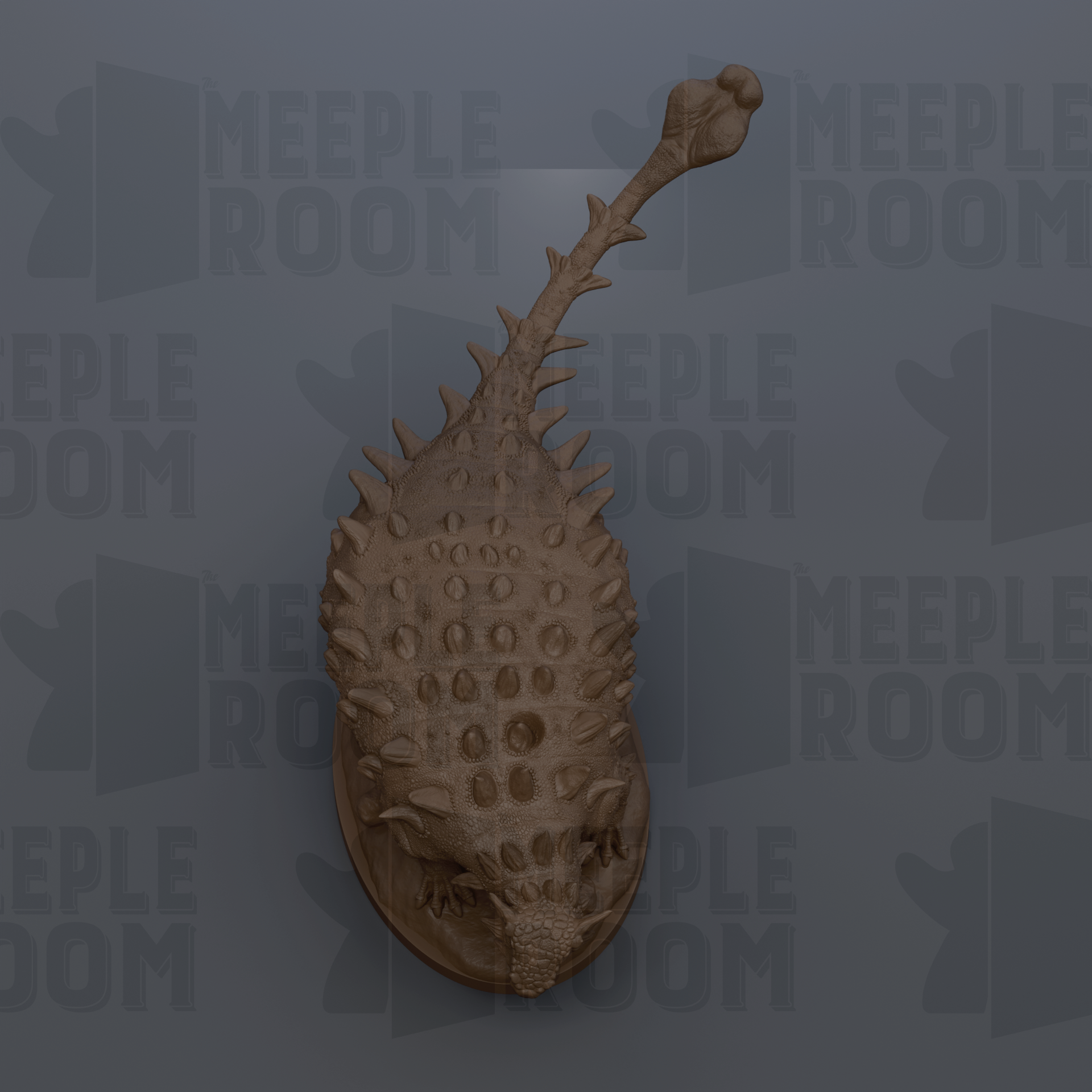 a detailed 3D rendering of a spiny creature, possibly a type of lizard or insect, mounted on a surface.
