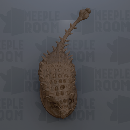 a detailed 3D rendering of a spiny creature, possibly a type of lizard or insect, mounted on a surface.