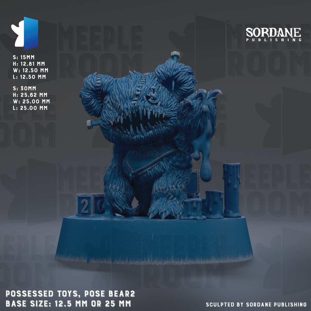 The image is a 3D rendering of a large, detailed blue bear figurine. The bear is posed on a blue base and appears to be made of a material that resembles plastic or foam. The bear is the main focus of the image, and there are no other objects or text present. The image does not contain any descriptive text or additional objects.