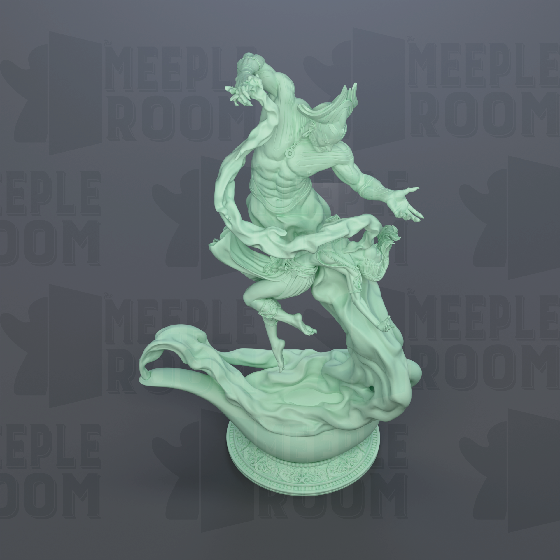 a statue of a couple dancing on a pedestal.
