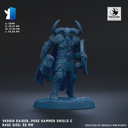 a figurine of a Viking RAIDER, a hammer shield character, posed in a standing position.