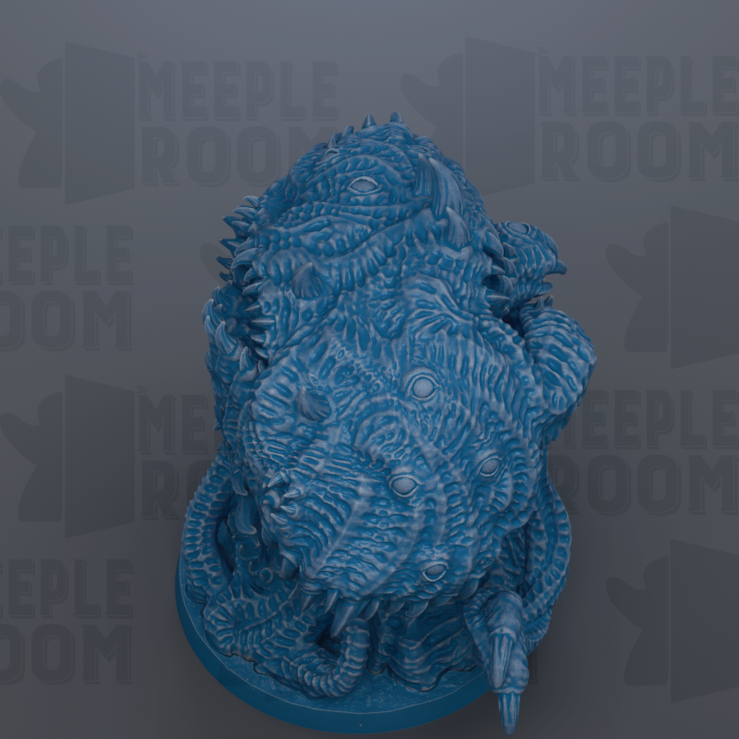 a large, intricate blue sculpture with a complex, textured design.